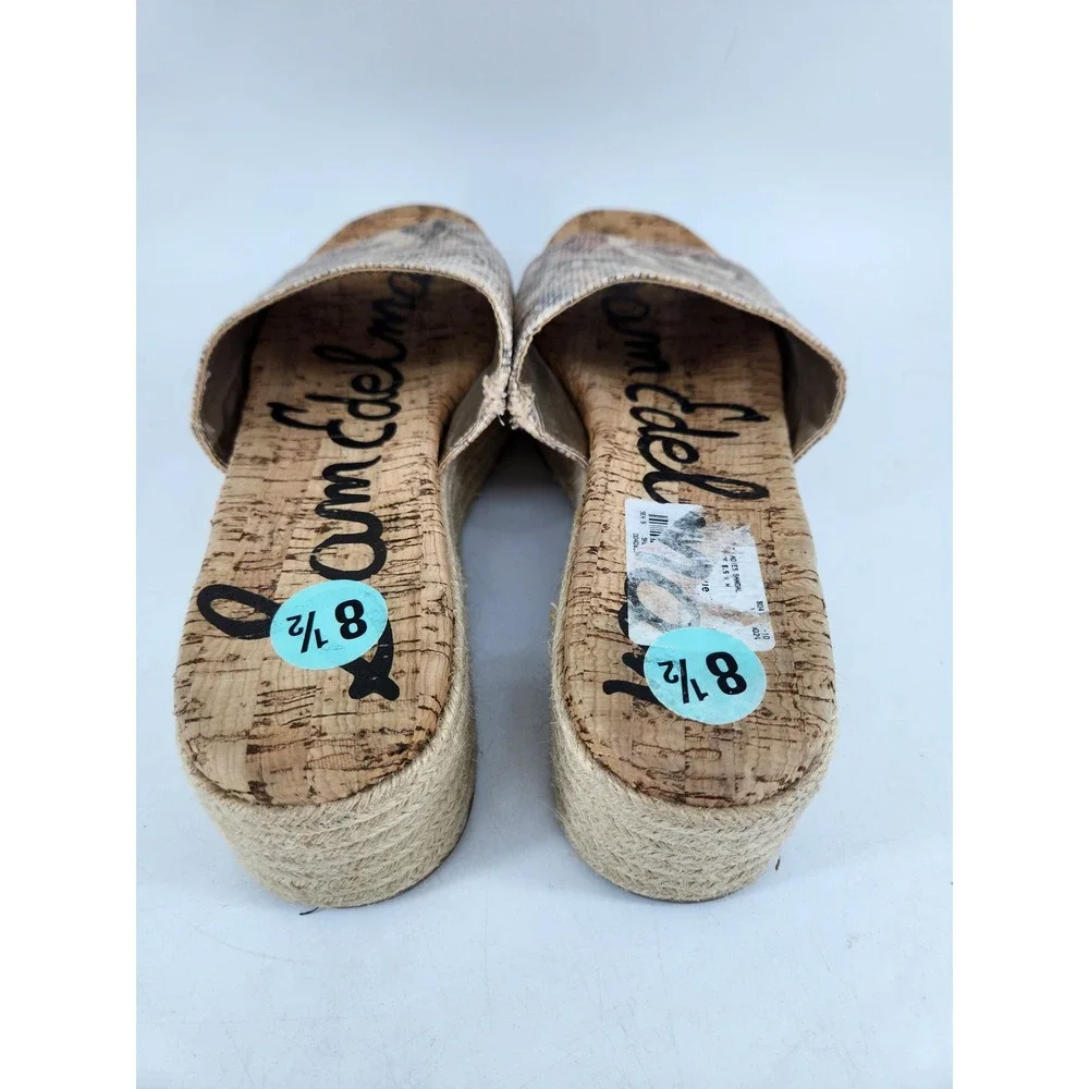 Sam Edelman Platform Espadrille Slide Sandals Womens 8.5 Tan Palm Tree Print